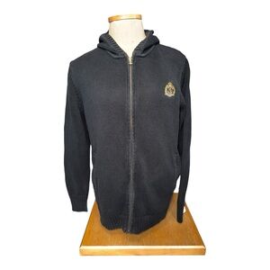 Lauren By Ralph Lauren 1X Cotton Knit Hoodie Full Zip Sweater Crest Logo | Black